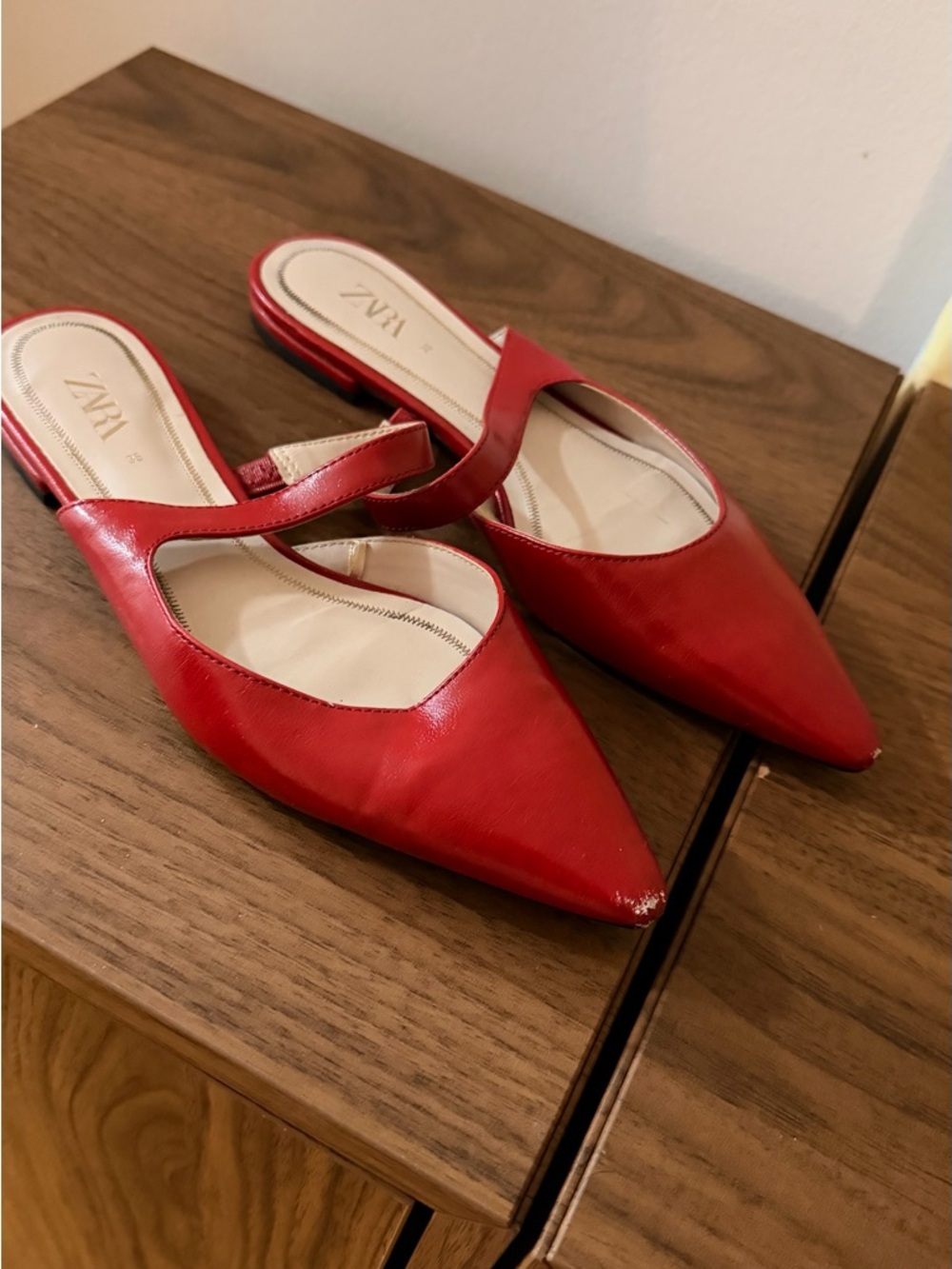 Zara Red Pointed Mary Jane Mules with Strap - Picture 3 of 3